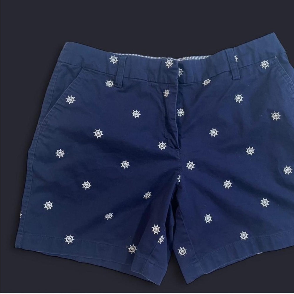 British Khaki Navy Women's Shorts with White Nautical Print